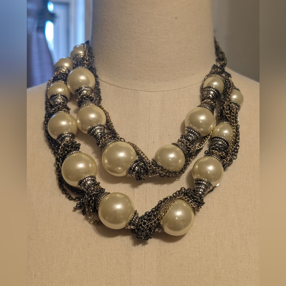 Chico's Pearl and Silver Necklace Designed By Chico